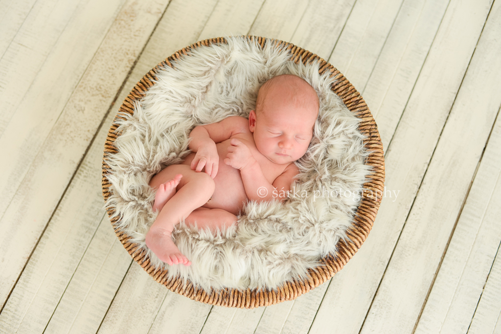 newborn boy sleeping in a basket photographed by San Francisco Bay Area newborn and baby photographer Sarka Photography