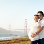 expecting couple at baker beach with golden gate bridge photographed by Santa Barbara and San Francisco Bay area photographer Sarka Photography