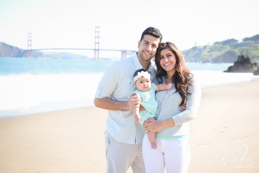 young family on the beach in San Francisco photographed by San Francisco Bay area baby photographer Sarka photography