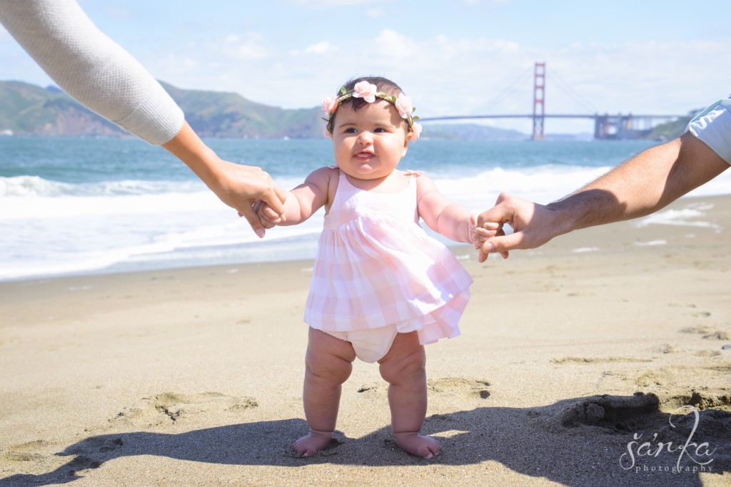 baby girl on the beach in San Francisco photographed by San Francisco Bay area baby photographer Sarka photography