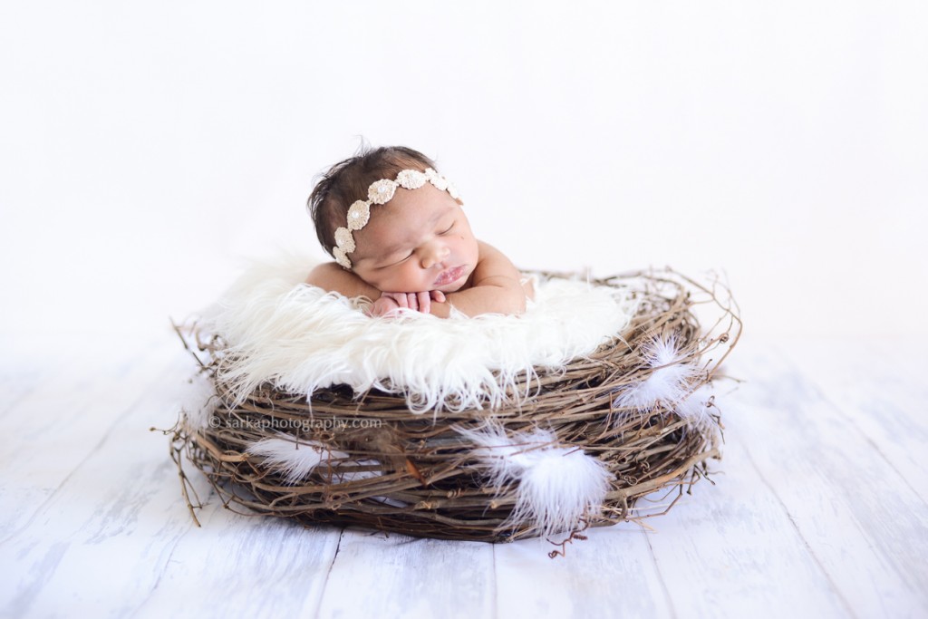 newborn baby girl sleeping in a handcrafted nest photographed by San Francisco and Santa Barbara baby photographer Sarka photography