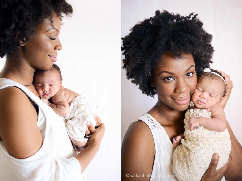 young mom holding her newborn girl in her arms photographed by San Francisco and Santa Barbara baby photographer Sarka photography