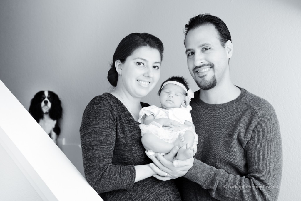 san jose family with a newborn baby girl and their dog by Santa Barbara baby photographer Sarka