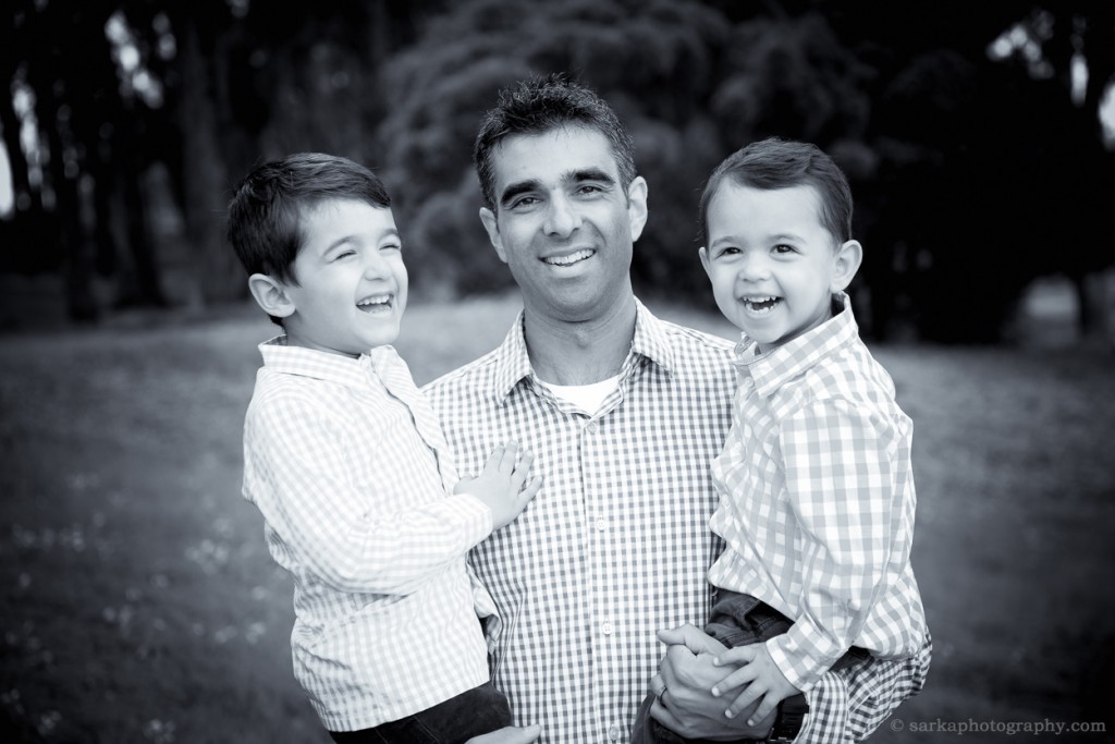 young father holding his two small sons photographed by San Mateo and Bay area family photographer Sarka