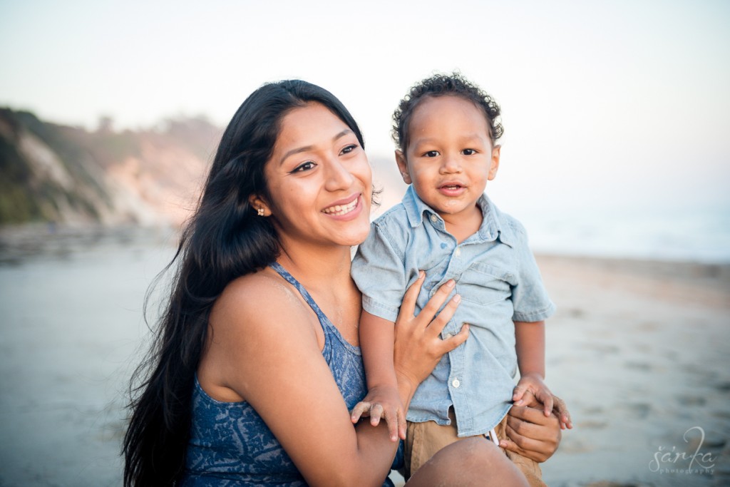 mom and her son on the beach during a family photo session by santa barbara family photographer sarka