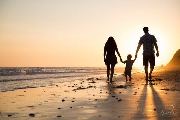 family walking into the sunset by Santa Barbara children photographer sarka photography