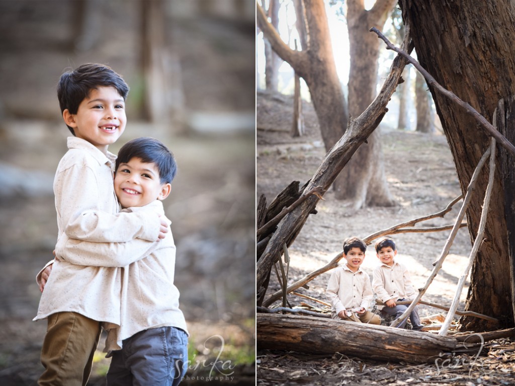 brothers playing and hugging in the presidio during their photo session by sarkaphotography
