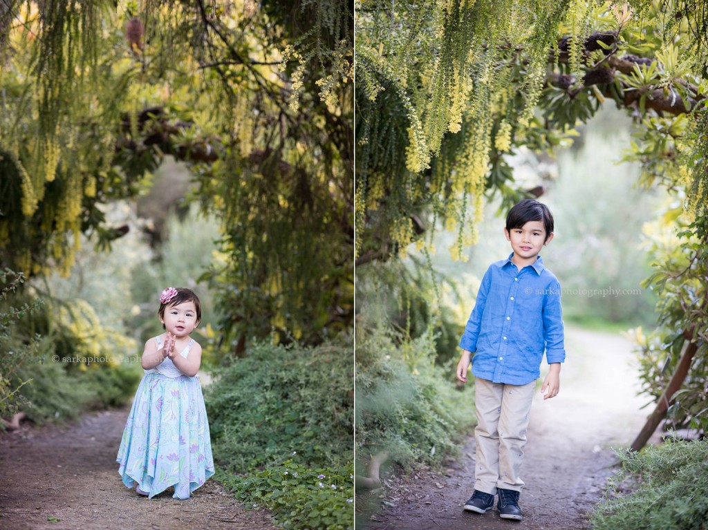 one year old baby girl and her older brother in a park photographed by San Francisco family photographer sarka photography