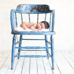 newborn baby boy sleeping on a vintage blue chair photographed by San Francisco Bay Area and Santa Barbara baby photographer Sarka Photography